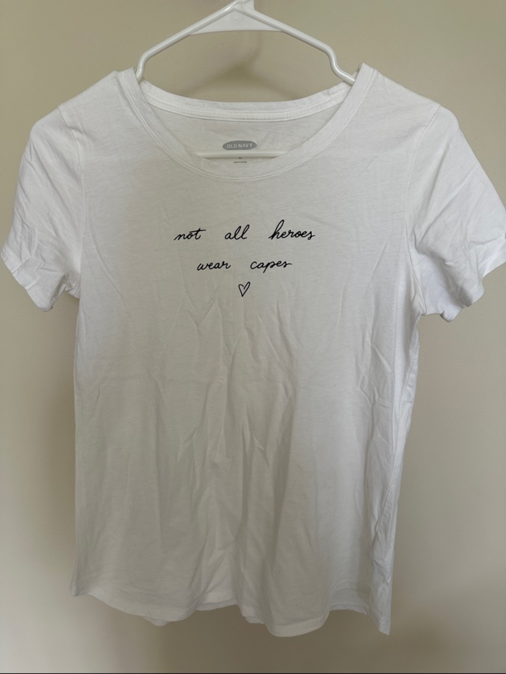 Old Navy White Tee with Black Script Heart